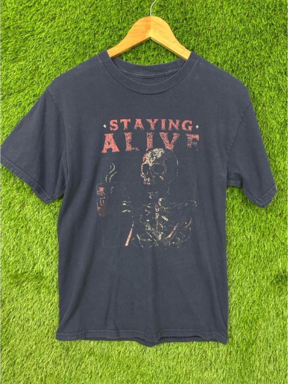 Staying Alive Skeleton Graphic T Shirt Black